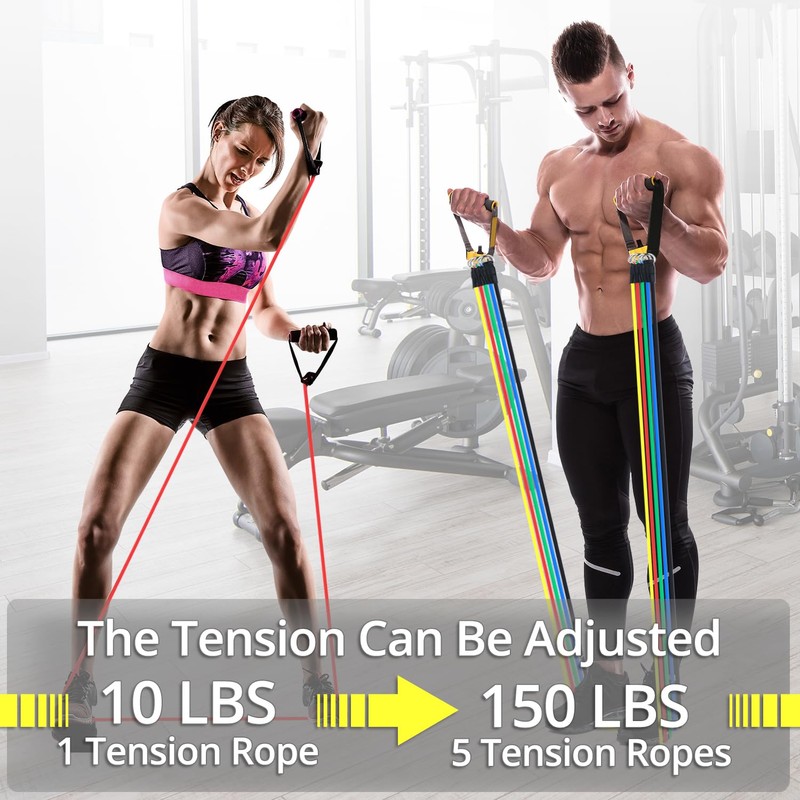 QWORK® 5Pcs Resistance Bands Set, 150LB/68kg Strength, with 2 Foam