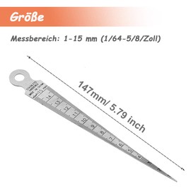 Mesee Stainless Steel Ruler, Wedge Feeler Gauge, Taper Gauge, Depth Ruler, 1-15 mm Stainless Steel Splitting Gauge, Welding Ruler, Portable Ruler for Carpenter Drawings for Taper Measurement