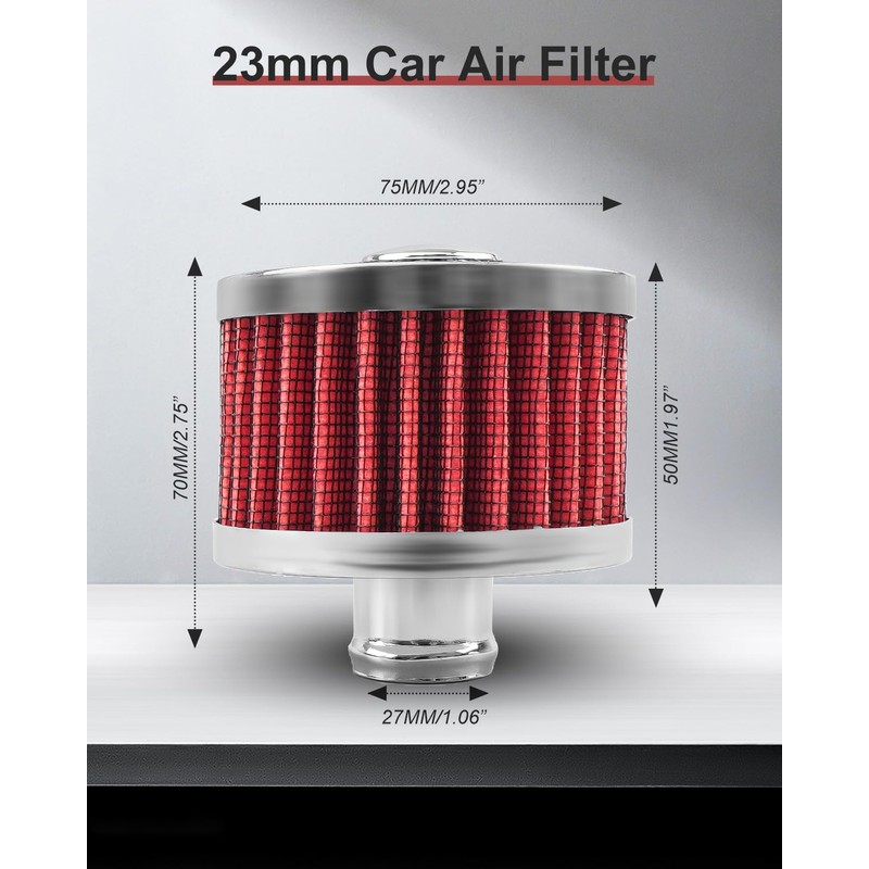 2Pcs Car Air Filter, Universal 23mm Air Intake Filter for