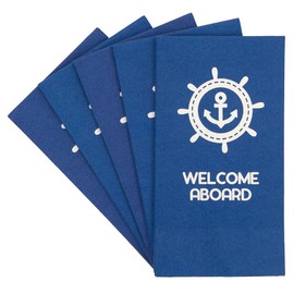 Welcome Aboard Decorative Paper Hand Towels for Bathroom Fingertip Towels Guest Towels Disposable Bathroom Hand Towels, Nautical Coastal Anchor Pk 32