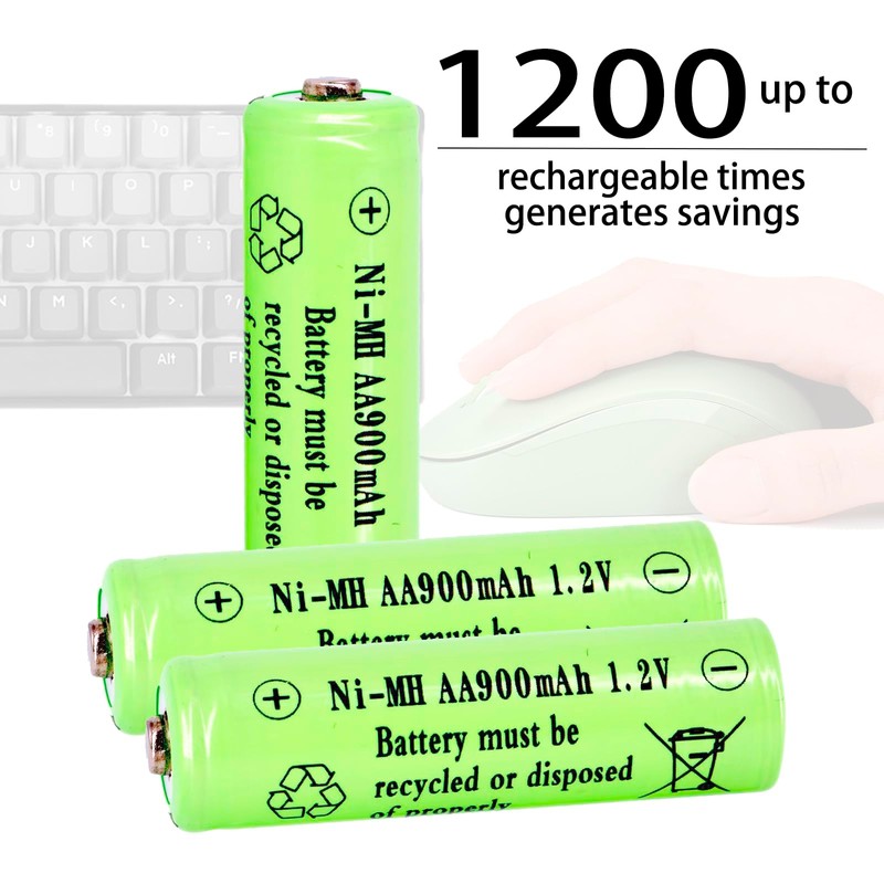 1.2 Volts AA NIMH 900mAh Rechargeable Batteries,Pre-Charged 4 Packs Double