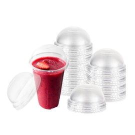 Klex Clear PET Plastic Dome Lids with Straw Slot Fits 12, 16, 20, 24 oz Cups, 3.86"
