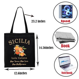 PWHAOO Sicily Oranges Tote Bag Sicily Isola Italiana Tote Bag Sicily Travel Tote Bag Italy Lover Gift Oranges Lover Gift, Sicily Isola Italiana Tote