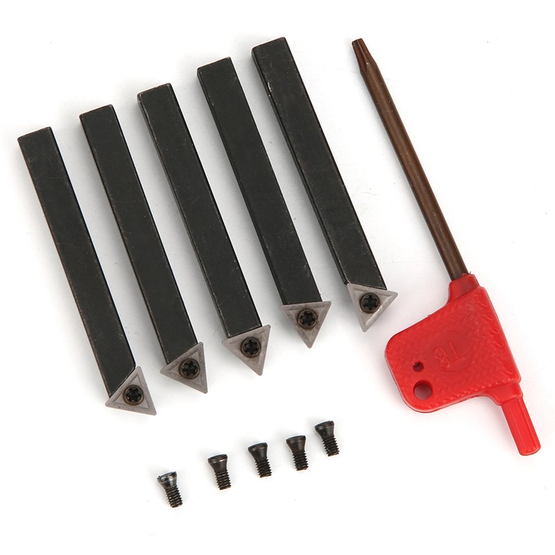 5Pcs 1/4in Indexable Turning Tool Set Cemented Carbide Machining Lathes