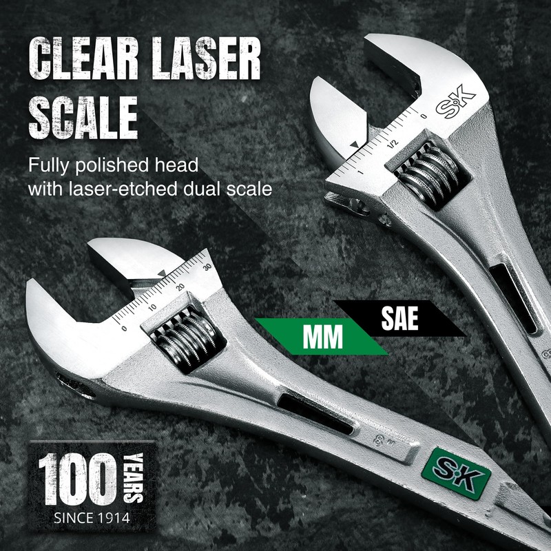 SK 3-Piece Adjustable Wrench Set, 6-Inch, 8-Inch, 10-Inch, Cr-V Steel,