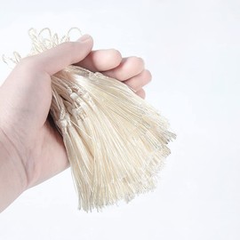 Pack of 50 Handmade Silky Mini Tassels, Colourful Tassel Bookmarks, Straight Tassels Pendant with Ropes Loop for Jewellery Making, DIY Craft Accessories, Bags, Bookmarks, Souvenirs, Cream