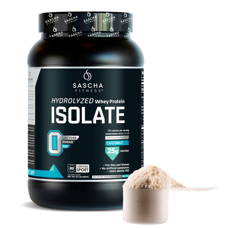 SASCHA FITNESS Hydrolyzed Whey Protein Isolate,100% Grass-Fed (2 Pounds, Coconut)