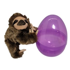 Forest & Twelfth Jumbo Plastic Easter Egg 8” Filled with 8” Plush Sloth, Soft Stuffed Animal, Ideal for Easter Hunt or Easter Basket, Prize, Hunting Supplies (8" Brown Sloth)