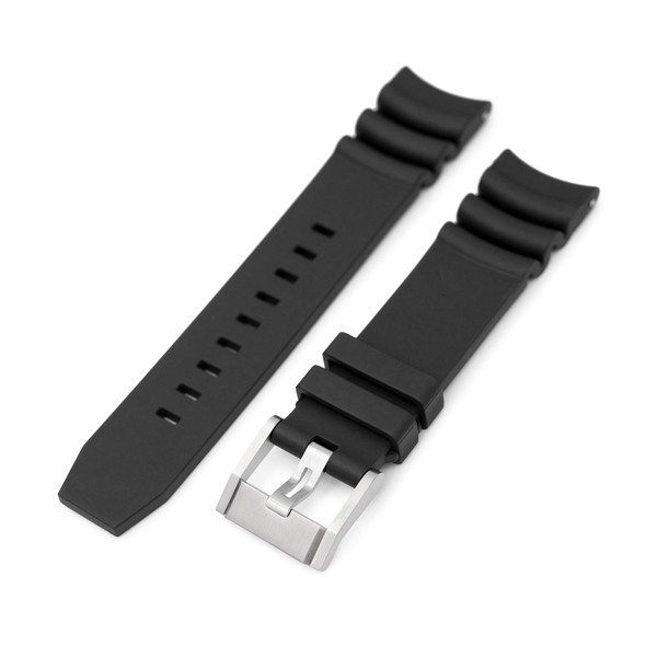 MiLTAT Black FKM Rubber Watch Strap 22mm Quick Release Curved