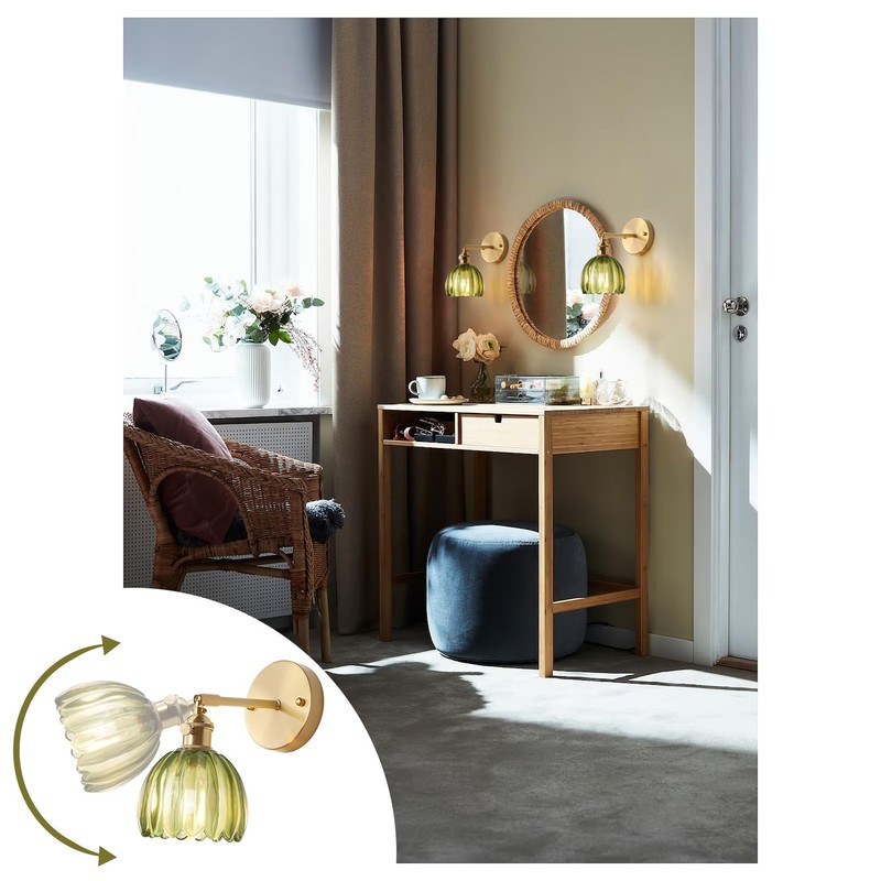 Shenmoyl Vintage Wall Sconces with Green Tulip Glass Lampshade 180
