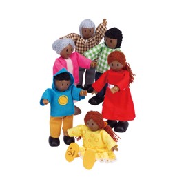 Hape Happy Family African American Dolls | Wooden Dollhouse Figures Set | 6-Piece Poseable Dolls for Imaginative Play & Storytelling | Kids Role Play Toy for Ages 3+