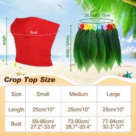 Yahenda 6 Pcs Hawaiian Woman Costume Hula Skirt with Crop Top Flower Necklace and Leis Outfits for Summer Luau Party (Leaf, Small)