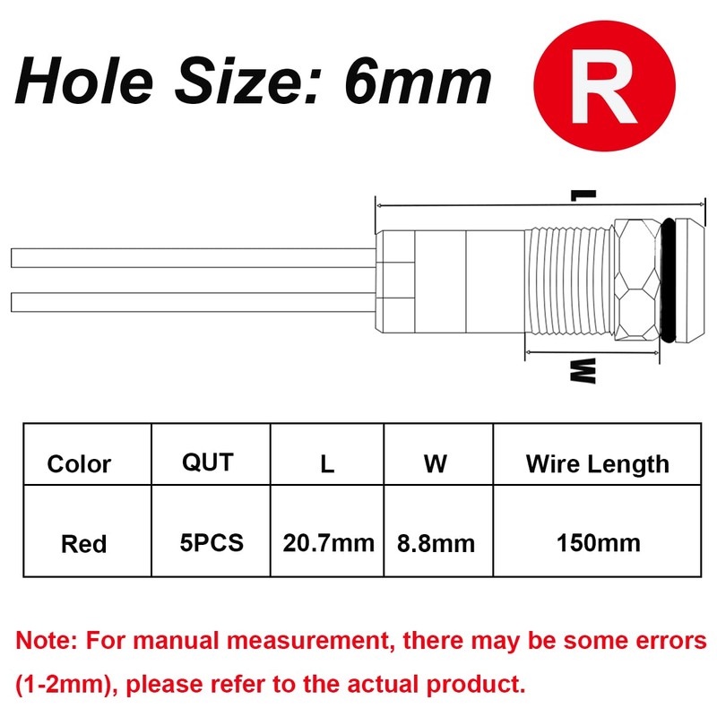 smseace 5Pack 1/4''(6mm) AC/DC12-24V LED Indicator Light Waterproof IP65 24