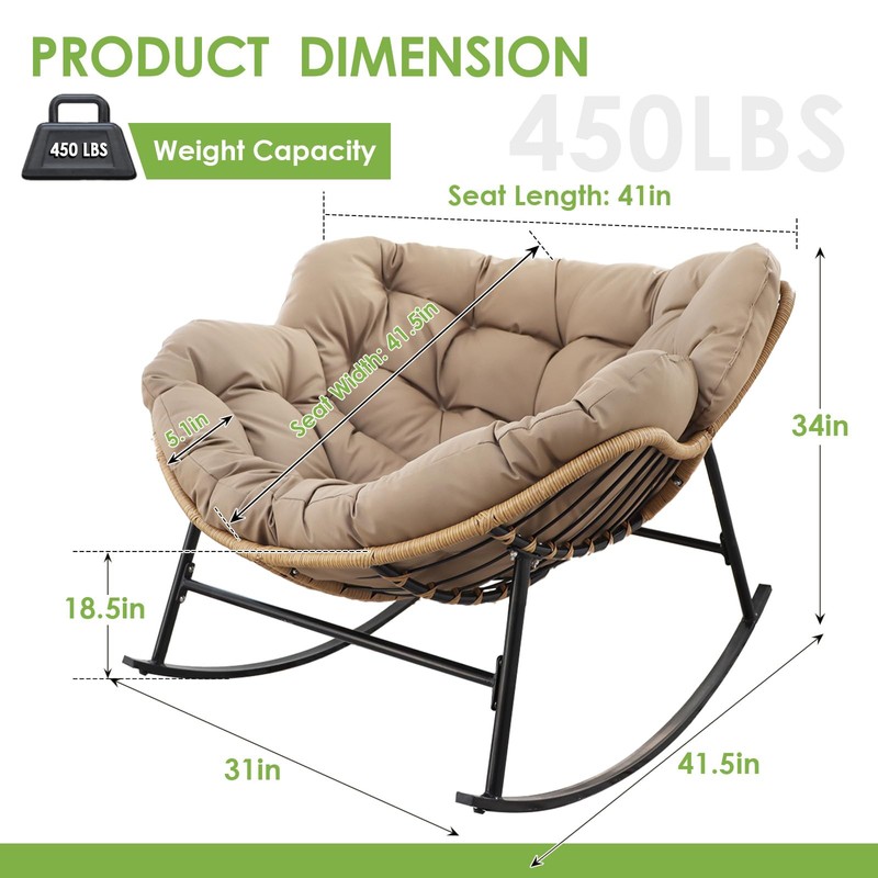 RADIATA Rocking Egg Chair with Thicken Cushion, Indoor Outdoor Oversized