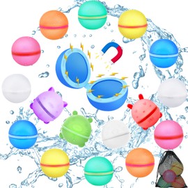 BBWELL Wasserbomben Wiederverwendbar Selbstschließend, 16 Wiederverwendbar Silikon Wasserbomben,Wiederverwendbare Wasserballons Mit 1 Mesh Bag,für Wasserparks für Kinder,Erwachsene