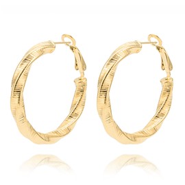 MENDOZZA Women's Creole Earrings Twisted Style Designer Earrings Stainless Steel Silver Gold Rose Gold Diameter 40 mm, Stainless Steel