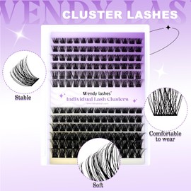 WENDY LASHES Cluster Lashes Individual Lash Extensions DIY Eyelashes C/D Curl Cluster Lash DIY Soft and Wispy Clusters Eyelashes Extensions Eyelash Clusters Extensions(Natural/Volume-0.07D,12-16mm Mixed)
