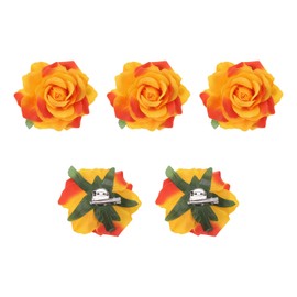 QUARKZMAN Pack of 5 Rose Hair Clips Flower 4 Inch Hair Clip Women's Multicoloured Hair Pins Flowers Hair Accessories for Girls Dancer Party Wedding Beach Orange