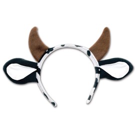 Beistle Cow Ears and Horns Headband Farm Theme Birthday Party Supplies Headwear, White/Black/Brown
