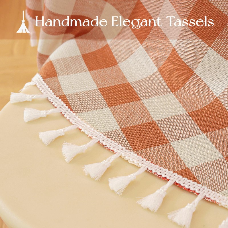 Round Fall Gingham Tablecloth 60 inch, Orange Cotton Linen Style