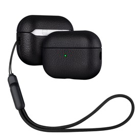 AirPods Pro 2nd Generation Leather Case (Not for AirPods Pro 1st Gen), Lopie Handmade AirPods Pro 2 Leather Case Cover, Protective Case Fully-Wrapped with Lambskin Leather - Retail Packaging - Black