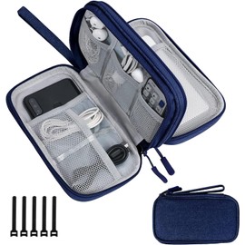 Organizador de Cables, Estuche Organizador Portatil de Viaje Impermeable Bolsa Accesorios Electrónicos para Cables, Cargador, Teléfono, USB, Tarjeta SD(Azul)
