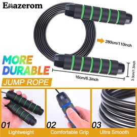 Emazerom Jump Rope for Women Men Kids, Adjustable Skipping Rope with Ball Bearings, Professional Jumping Rope with Foam Handles, Tangle-Free Rapid Speed Jump Ropes for Fitness Workout Boxing Exercise