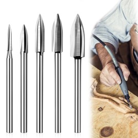 MOAZIFI 5-Piece Carving Tool Set for Lathe, Wood Cutter Accessories for Rotary Tools, Precision Drill Bit for Wood Carving with 1/8 Inch Shank - DIY Woodworking Tools