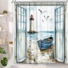 Coastal Beach Shower Curtain, Nautical Lighthouse Sailboat Ocean Seaside Seascape