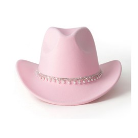 Zokunari Pearl Hat Shiny Cowboy Wide Brim Womens Hat Party Hats Pearl Drop-Pink