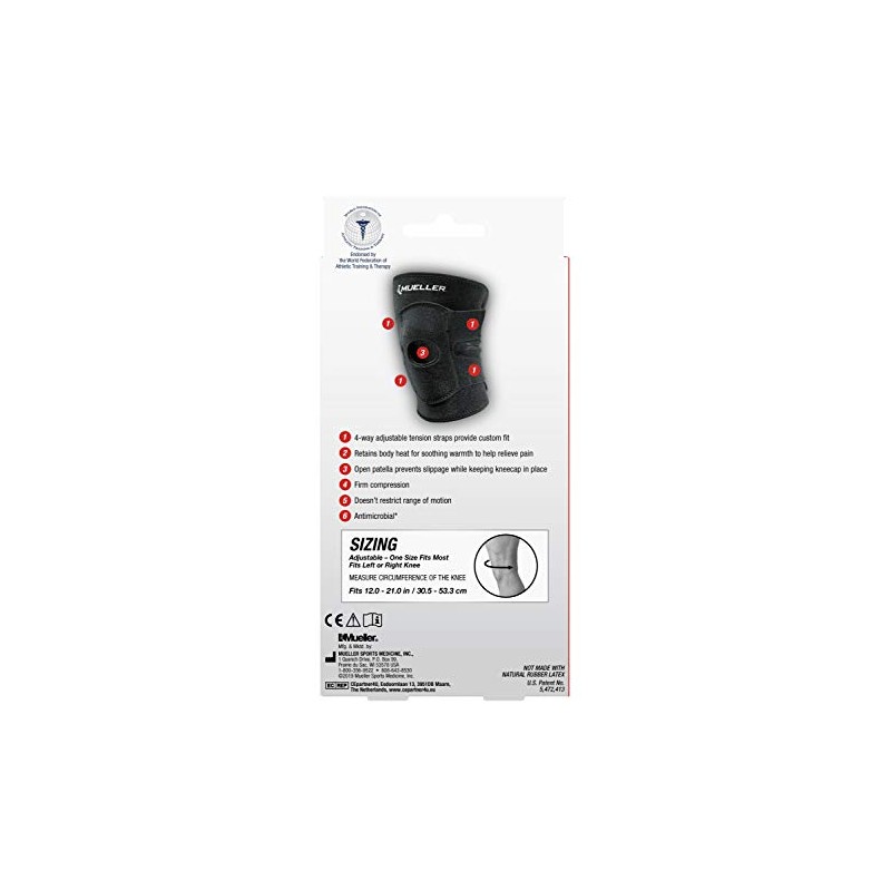 Mueller Rodillera ajustable, color negro, talla única Rodillera ajustable