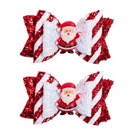 Christmas Hair Bows for Girls, Beleki Glitter Stripe Satan Claus Hair Clips - Non Slip Metal Alligator Hairpins Festival Hair Accessories for Kids XMAS Party Christmas Decor Stocking Stuffers Gifts