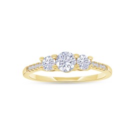 SAVEARTH DIAMONDS 3-Stone Ring, 18k Gold Plated Lab Created Moissanite Diamond Engagement Ring For Women | Promise Ring For Her (0.45 Cttw), Metal Brass, Moissanite