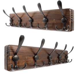 Homagic 2 Pack Coat Rack Wall Mount 16.8'' Rustic Hat Rack with 5 Triple Hooks Coat Hooks Wall Mount Farmhouse Wall Hooks for Hanging Coat, Bags, Towels