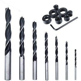 QISF 16Pcs Brad Point Wood Drill Bit 3/4/5/6/8/10/12mm Wood Working Drill with 3-12MM Center Point and Stopper Perfect for Woodworking Carpentry Drilling