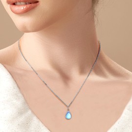Sterling Silver Teardrop Moonstone Necklace, Tiny Gemstone Pendant, Moonstone Jewelry
