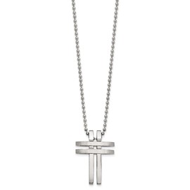 Real Stainless Steel Men's Brushed and 22in Cross Pendant Necklace Charm Chain - with Secure Lobster Lock Clasp 22"