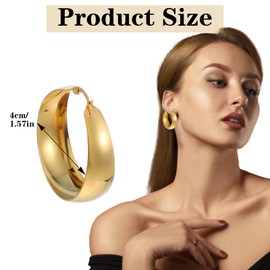 MBAIYO 1 Pair Gold Hoop Earrings for Women, Thick Earrings, Hypoallergenic, Chunky Golden Earrings, Lightweight Earrings, Hoop Earrings, Large Huggie Teardrop Stud Earrings, Gift for Women and Girls