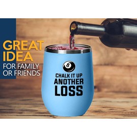 Billiard Blue Edition Wine Tumbler 12oz - Chalking up - Pool Player Gifts Table Rail Balls Chalk Cue Sticks