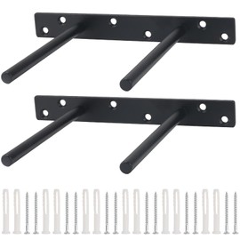 NAHUAA 2 Pack Black Floating Shelf Bracket 6 Inch Heavy Duty Invisible Shelf Support Hidden Shelves Brackets Wall Mounted with 12Pcs Wall Plugs & 12Pcs Screws for Furniture Cabinet Shelf, 200mmx150mm