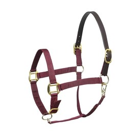 SIE Breakaway Nylon Halters for Horse, Leather Crown Fully Adjustable Noseband (Maroon, Full)