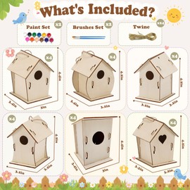 BlockPro 24 Pack Bird House Kits for Kids with Paint & Brushes, DIY Wooden Birdhouse Painting Set, Spring Summer Arts Projects, Educational Craft Gift for Birthday, Party, Parent-Child Activities