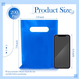 Janlaugh 200 Pcs 2.5 Mils Blue Small Plastic Bag for Business with Die Cut Handle 6 x 8 in Reusable Thick Merchandise Shopping Bag for Retail Glossy Boutique Treat Goodie Gift Wrapping Party