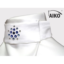 Aiko Plastron Satin White / Night Blue Flower Crystal Rhinestones