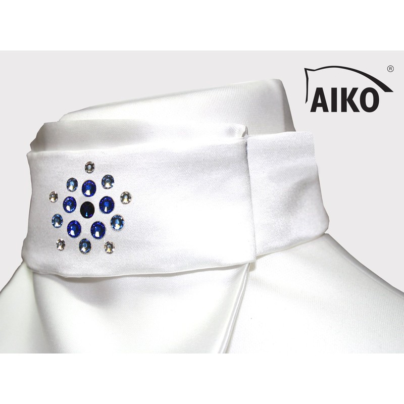 Aiko Plastron Satin White / Night Blue Flower Crystal Rhinestones