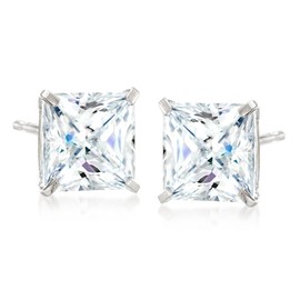 Ross-Simons Princess-Cut CZ Stud Earrings in 14kt White Gold