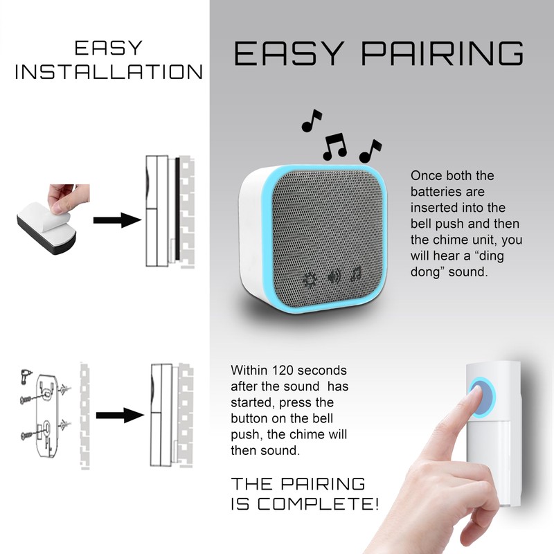 Uni-Com Wireless Portable Door Chime, 150m Operating Range, 30 Different