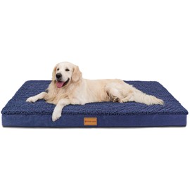 Patas Lague Orthopedic XXL Dog Bed for Extra Large Dogs 48''X30'', Soft Comfortable Waterproof Egg Crate Foam Big Large Pet Beds Mat with Removable Washable Cover, Navy Blue