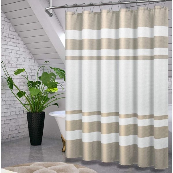 Aibors Waffle Shower Curtain for Bathroom Washable w/ 12 pcs