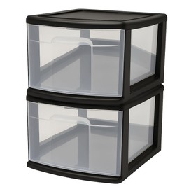 HOMZ 2-Pack 1-Drawer Storage Cart, Clear Plastic Container, 14.25" Wide Medium, Black Frame - Organizing Drawer Containers for Home, Bathroom, Bedroom, Office, and Classroom